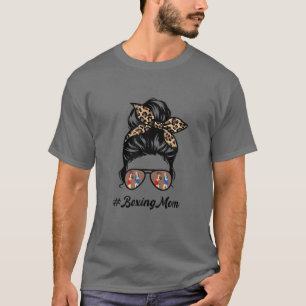 Boxing Mom Messy Hair Bun Leopard Women Mother's D T-Shirt
