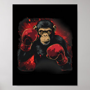 Boxing Monkey With Boxing Gloves Kickboxing Funny Poster