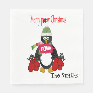 Boxing Paper Napkins, Merry Christmas Penguin Napkins