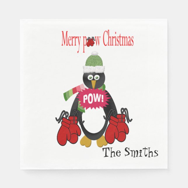 Boxing Paper Napkins, Merry Christmas Penguin  Napkins (Front)