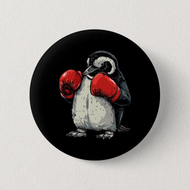 Boxing Penguin With Boxing Gloves Kickboxing Funny Button (Front)