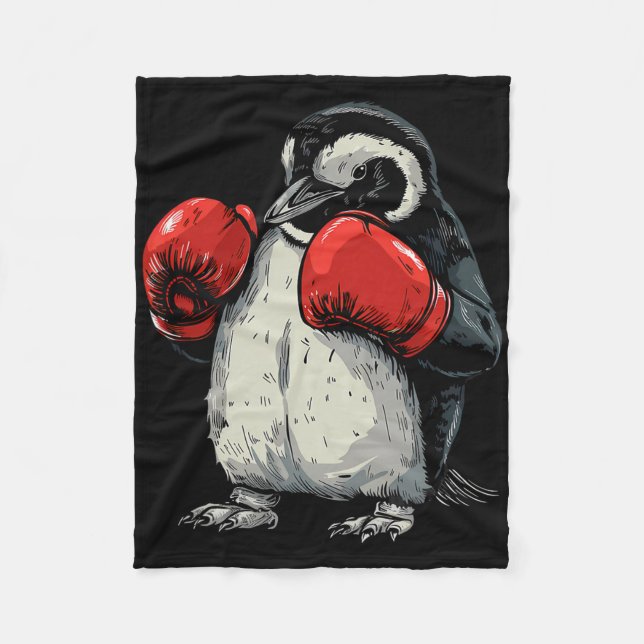 Boxing Penguin With Boxing Gloves Kickboxing Funny Fleece Blanket (Front)