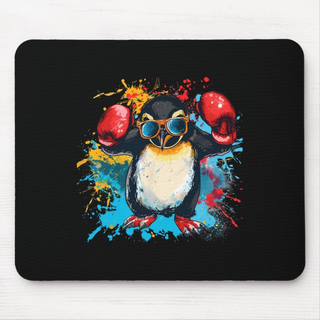 Boxing Penguin With Boxing Gloves Kickboxing Funny Mouse Pad (Front)