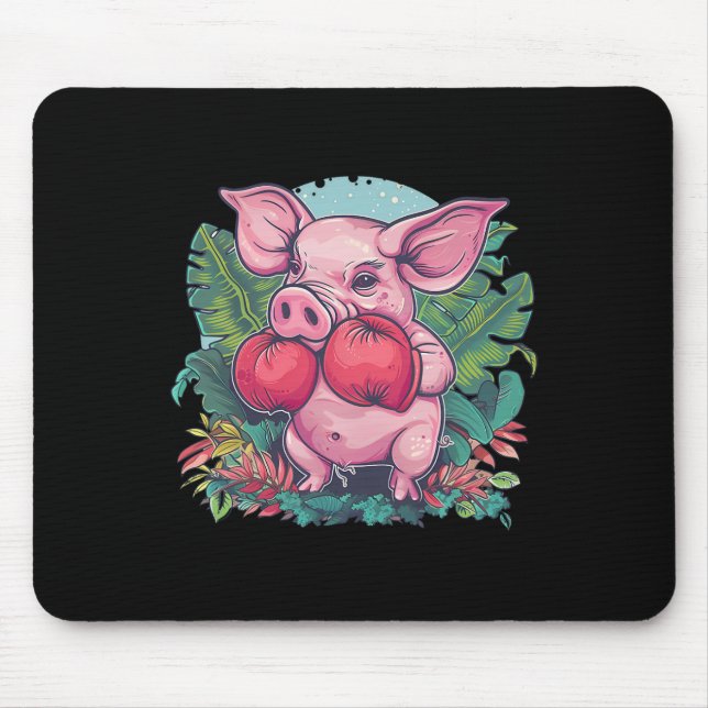 Boxing Pig With Boxing Gloves Kickboxing Funny Box Mouse Pad (Front)