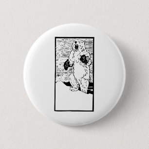 Boxing Polar Bear Fighting Global Warming Funny Button