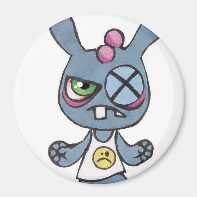 Boxing Rabbit Large 3inch Round Magnet (Front)