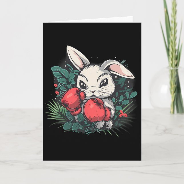 Boxing Rabbit With Boxing Gloves Kickboxing Funny  Card (Front)