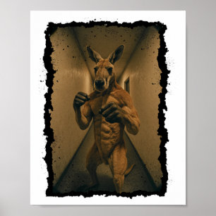 Boxing Retro Kangaroo Standing In The Hallway Fun Poster