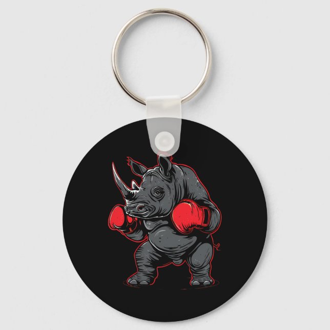 Boxing Rhino With Boxing Gloves Kickboxing Funny B Keychain (Front)