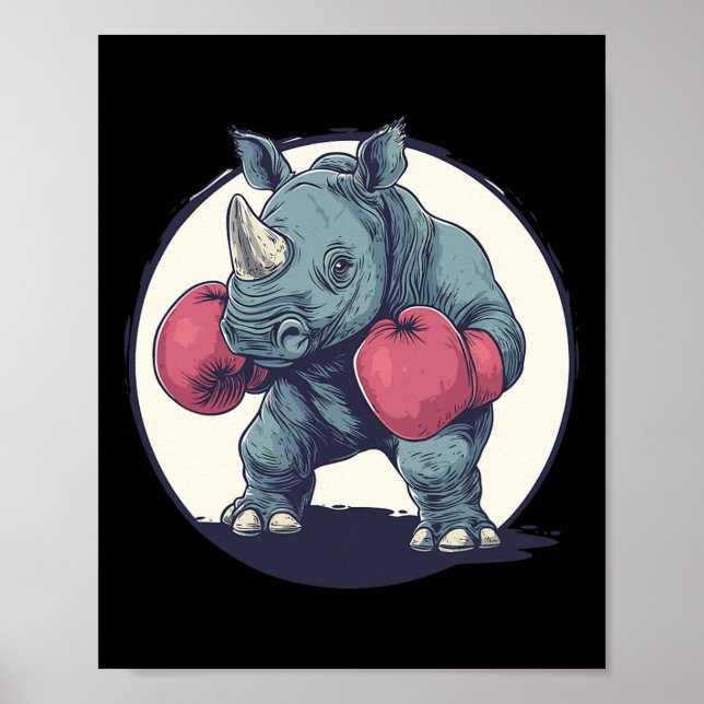 Boxing Rhino With Red Boxing Gloves  Poster (Front)