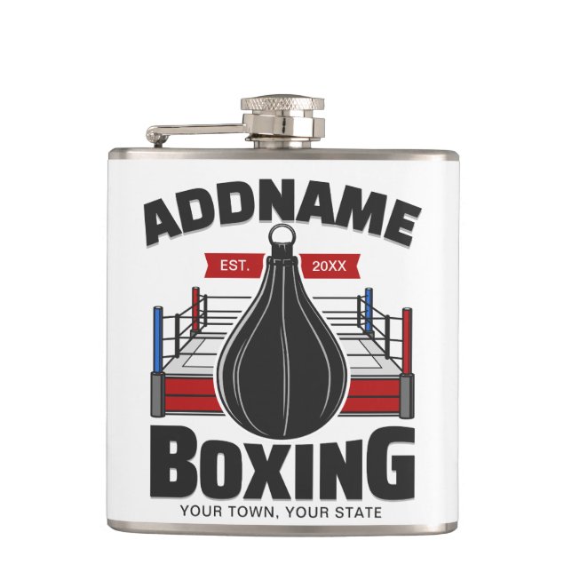 Boxing Ring ADD NAME Boxer Gym Speed Bag Flask (Front)