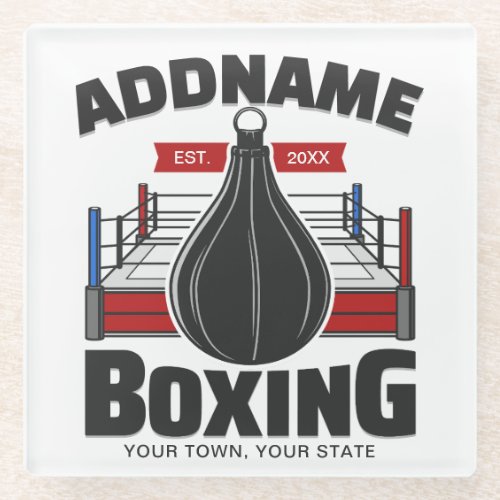Boxing Ring ADD NAME Boxer Gym Speed Bag Glass Coaster