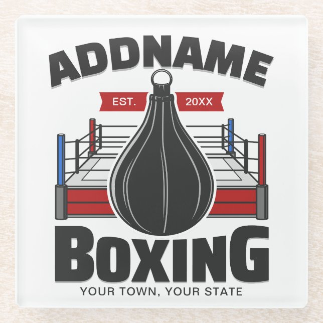 Boxing Ring ADD NAME Boxer Gym Speed Bag Glass Coaster (Front)