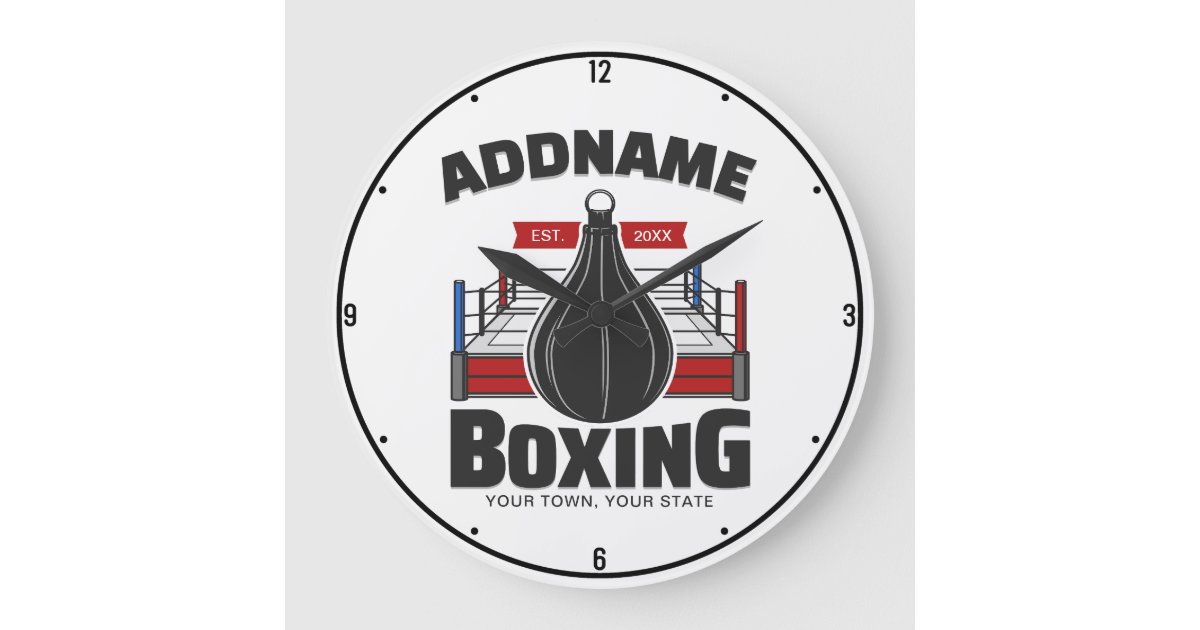 Boxing Ring ADD NAME Boxer Gym Speed Bag Large Clock | Zazzle