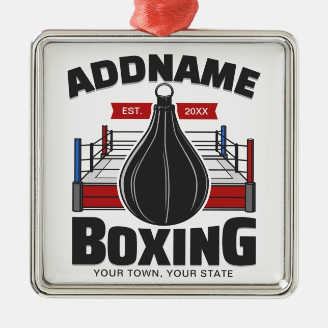 Boxing Ring ADD NAME Boxer Gym Speed Bag Metal Ornament (Front)