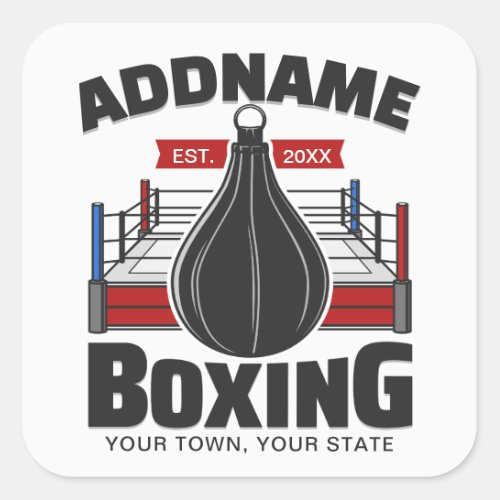 Boxing Ring ADD NAME Boxer Gym Speed Bag Square Sticker