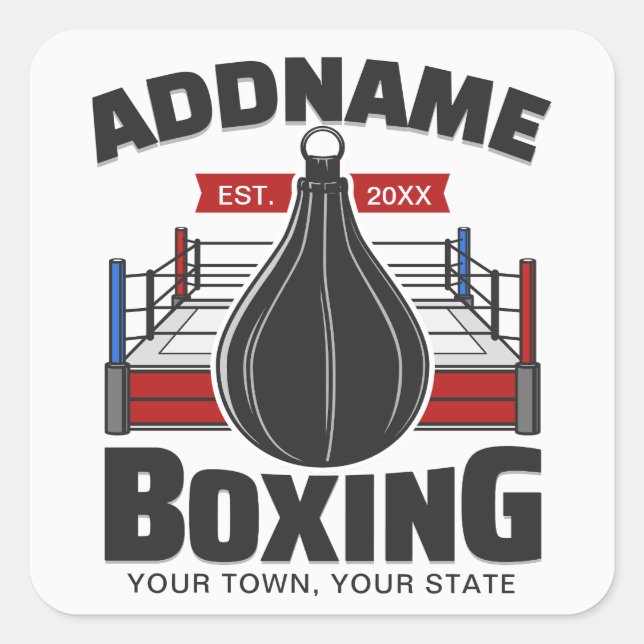 Boxing Ring ADD NAME Boxer Gym Speed Bag Square Sticker (Front)