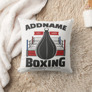 Boxing Ring ADD NAME Boxer Gym Speed Bag Throw Pillow