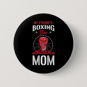 Boxing Ring Boxer Gloves Mom Coach Mother's Day Button