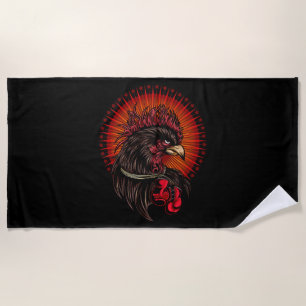 Boxing Rooster Beach Towel