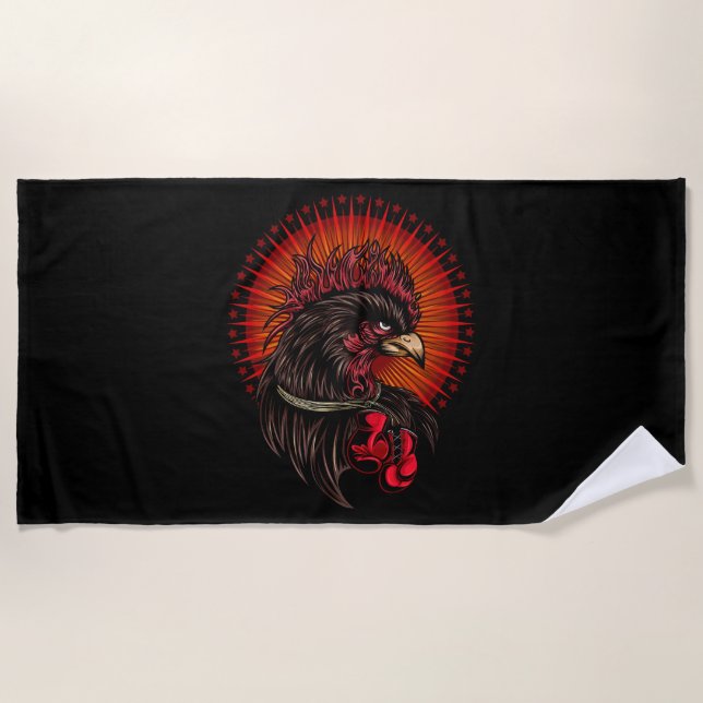 Boxing Rooster Beach Towel (Front)