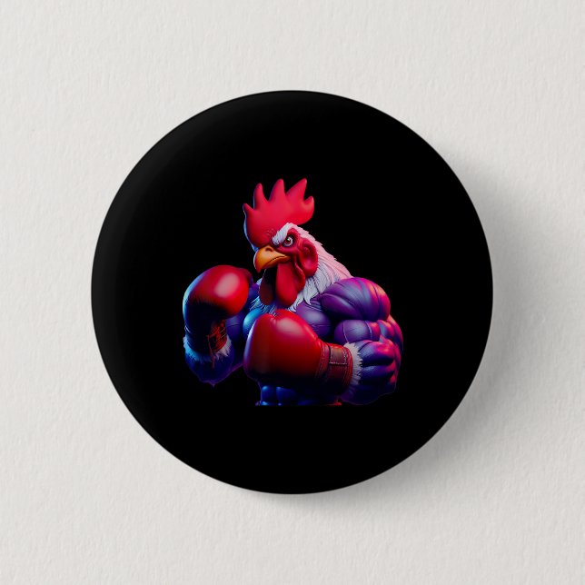 Boxing Rooster Boxer Kickboxer Mma Fighter Combat  Button (Front)