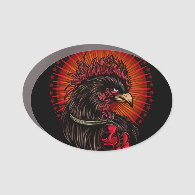 Boxing Rooster Car Magnet (Front)