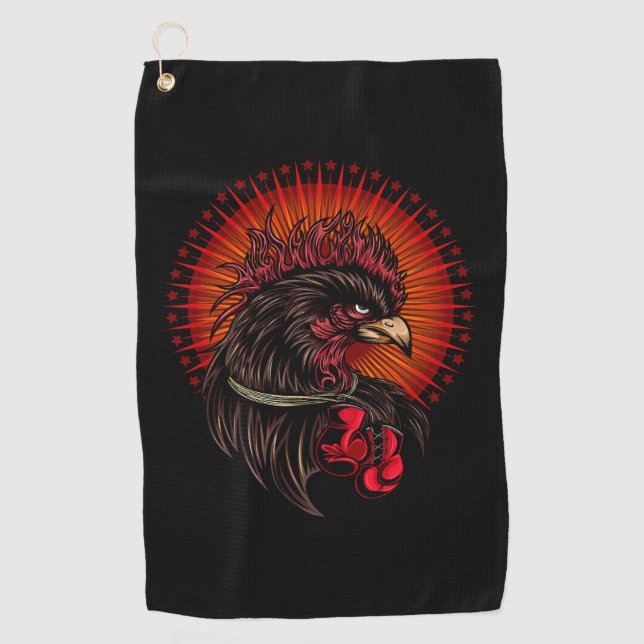 Boxing Rooster Golf Towel (Front)