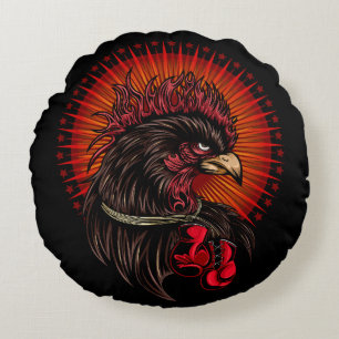 Boxing Rooster Round Pillow