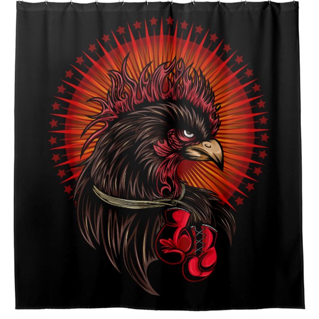 Boxing Rooster Shower Curtain (Front)