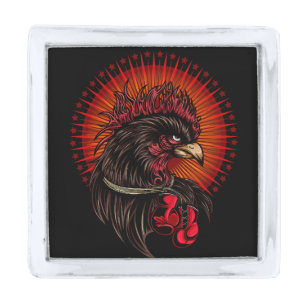 Boxing Rooster Silver Finish Lapel Pin