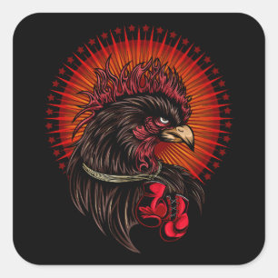 Boxing Rooster Square Sticker
