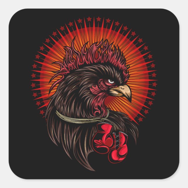 Boxing Rooster Square Sticker (Front)