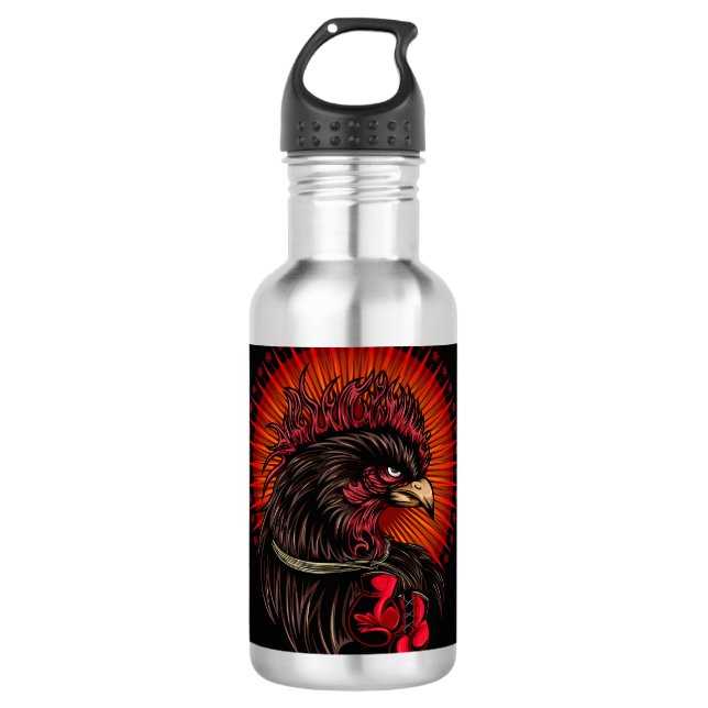 Boxing Rooster Stainless Steel Water Bottle (Front)