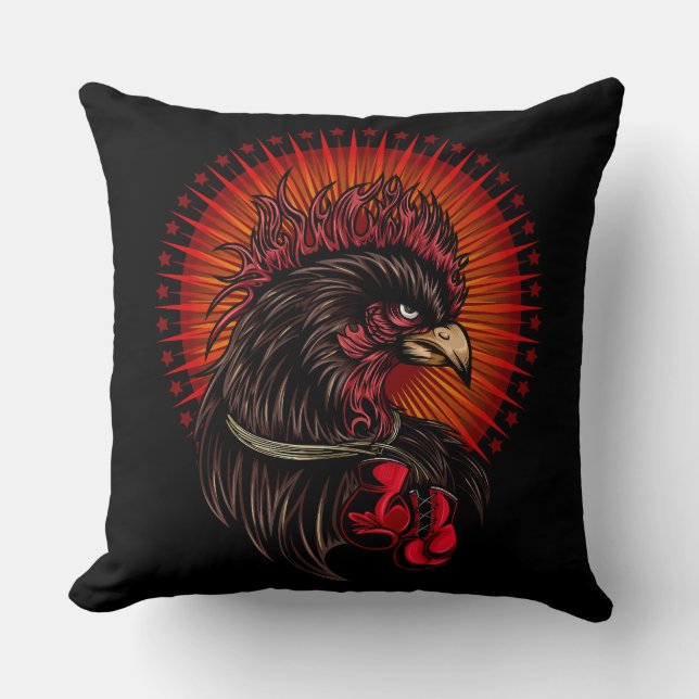 Boxing Rooster Throw Pillow (Front)
