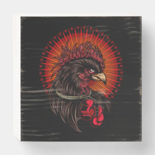 Boxing Rooster Wooden Box Sign
