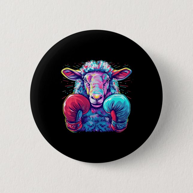 Boxing Sheep Lamb Boxing Gloves Kickboxing Funny B Button (Front)