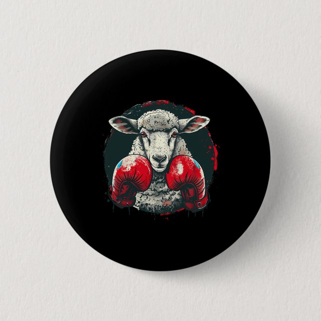 Boxing Sheep With Boxing Gloves Kickboxing Funny B Button (Front)