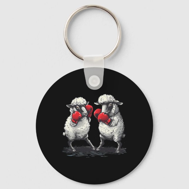Boxing Sheep With Boxing Gloves Kickboxing Funny B Keychain (Front)