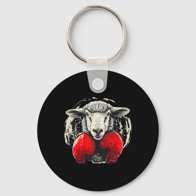 Boxing Sheep With Boxing Gloves Kickboxing Funny B Keychain (Front)