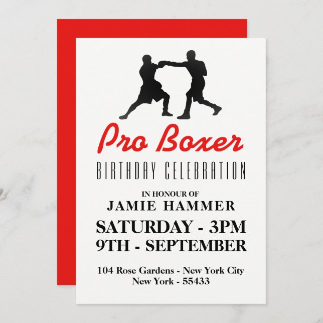 Boxing Silhouette Birthday Party Invitation (Front/Back)