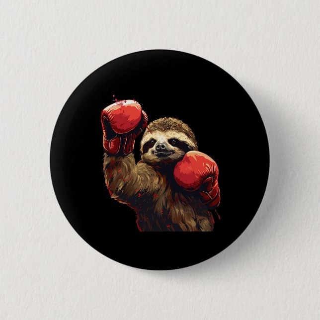 Boxing Sloth Lover Boxing Gloves Kickboxing Funny  Button (Front)