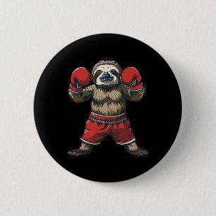 Boxing Sloth Lover Boxing Gloves Kickboxing Funny Button