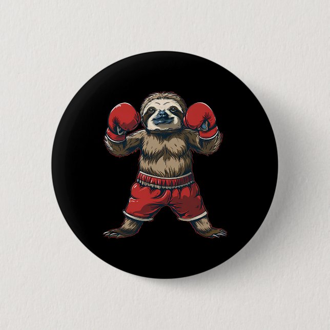 Boxing Sloth Lover Boxing Gloves Kickboxing Funny  Button (Front)