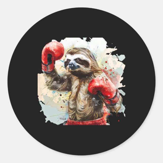 Boxing Sloth Lover Boxing Gloves Kickboxing Funny  Classic Round Sticker (Front)