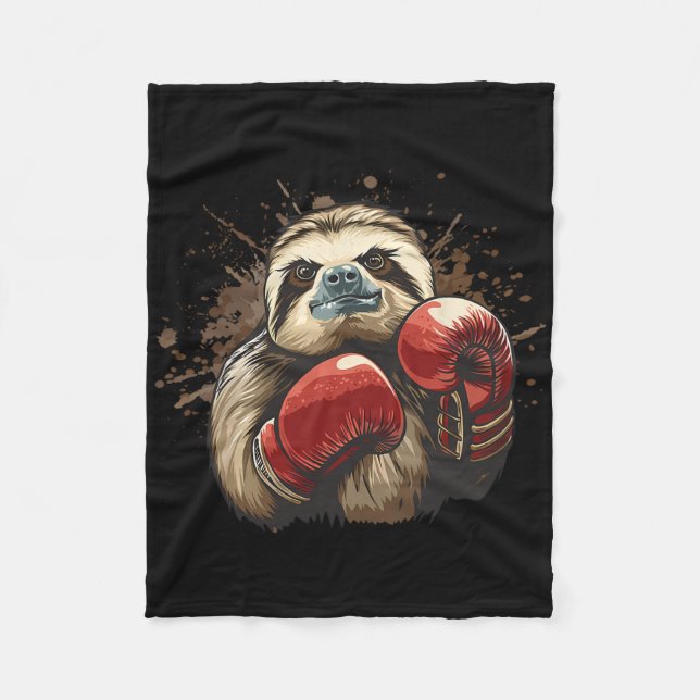 Boxing Sloth With Boxing Gloves Kickboxing Funny B Fleece Blanket (Front)
