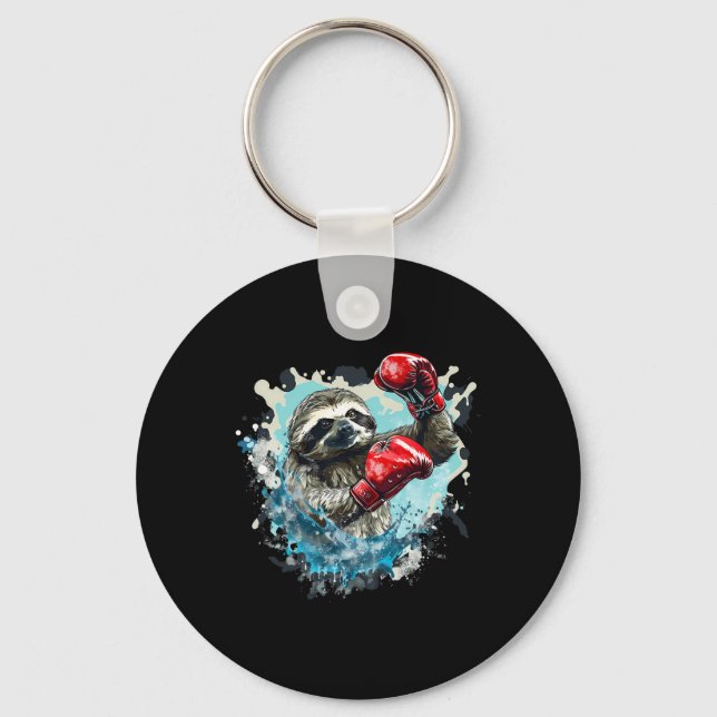 Boxing Sloth With Boxing Gloves Kickboxing Funny B Keychain (Front)