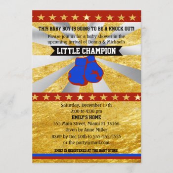 Boxing Sports Baby Boy Shower Invitation Gold by pinkthecatdesign at Zazzle