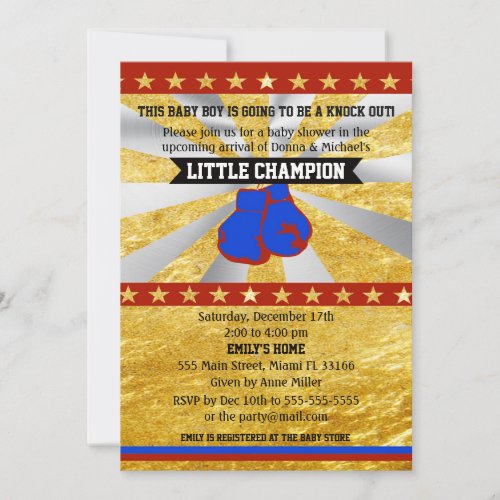 Boxing Sports Baby Boy Shower Invitation Gold