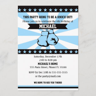Boxing Sports Boy Birthday Invitation Blue